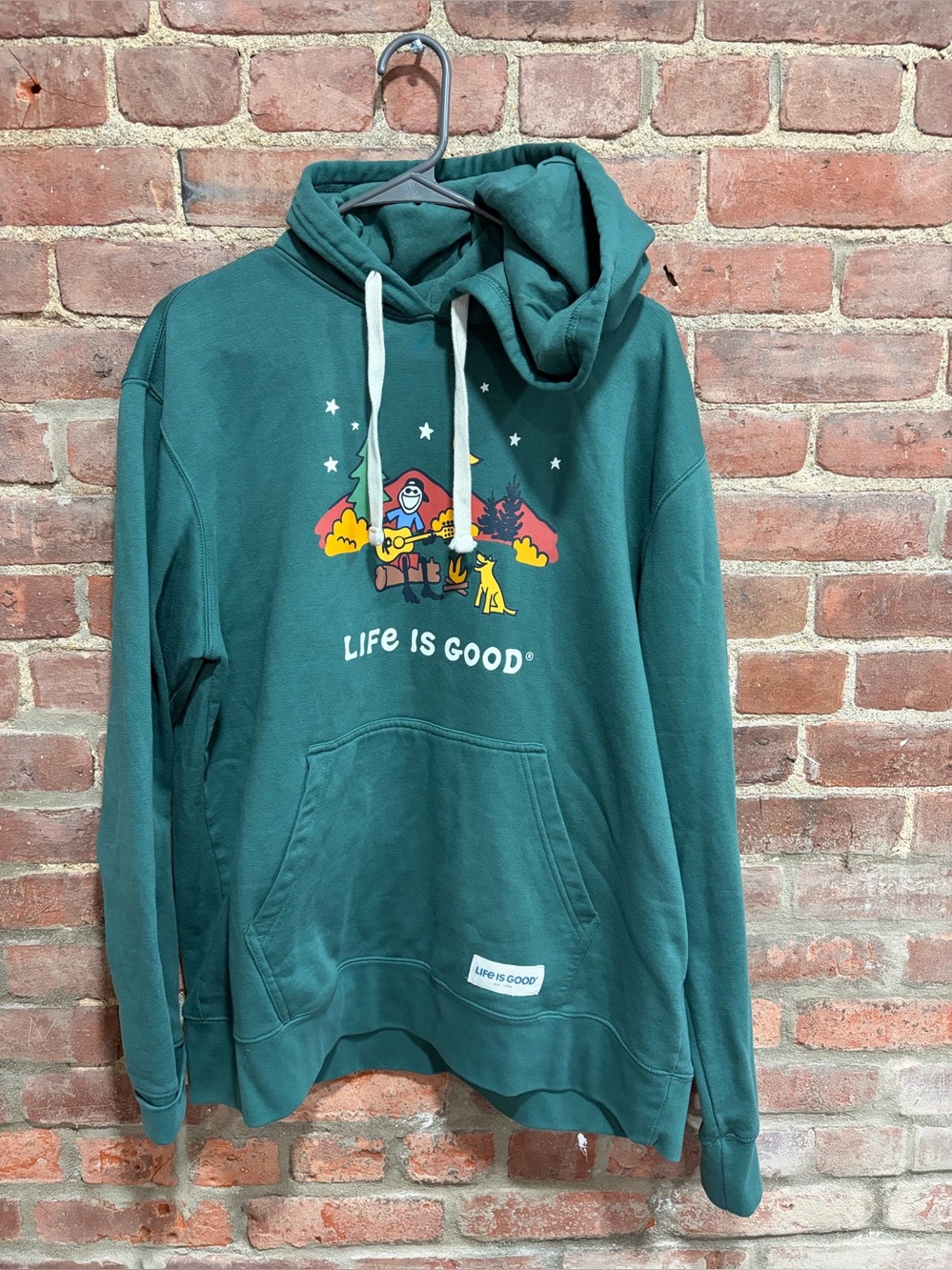 Men’s Life is Good Green Camping Hoodie size large